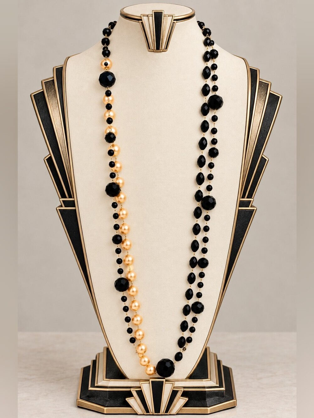 Elegant Black Acrylic/Glass Bead and Faux Pearl Necklace — Women Jewelry 50+In